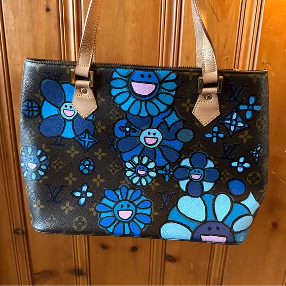 Louis Vuitton Blue Floral Tote Bag  Upcycled and Hand Painted - Picture 10 of 16